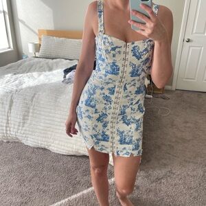For Love And Lemons White and Blue Floral Mini Dress